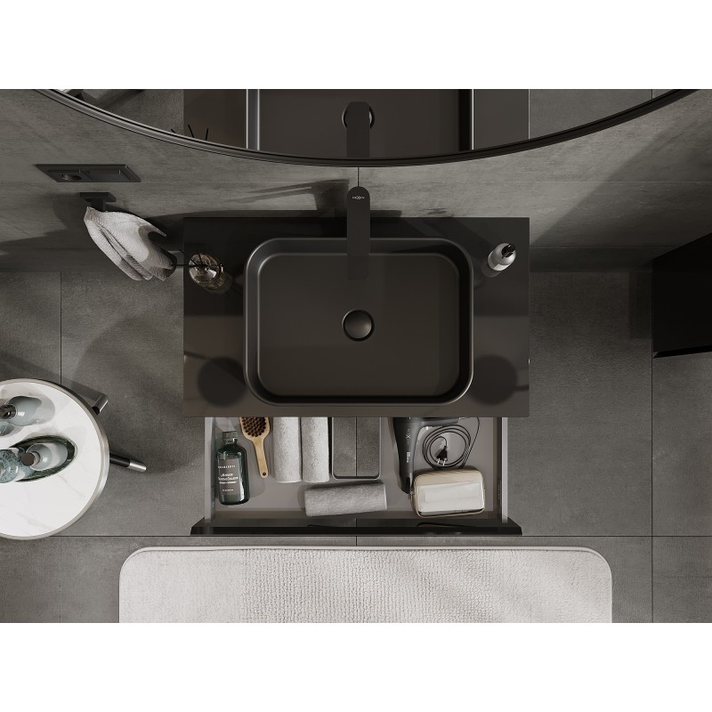 Mexen Orio mobile per lavabo da 80 cm con piano, 1 cassetto, nero lucido - 91A10-08023-1-BFC70