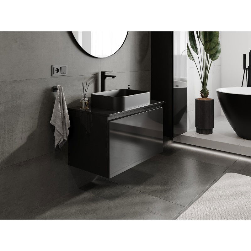 Mexen Orio bathroom cabinet for basin 80 cm with countertop, 1 drawer, black gloss - 91A10-08047-1-BFC70