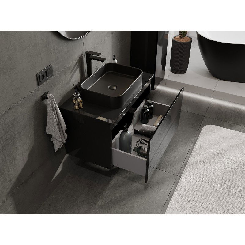 Mexen Orio armoire de salle de bain sous-lavabo 80 cm avec plateau, 1 tiroir, noir brillant - 91A10-08047-1-BFC70