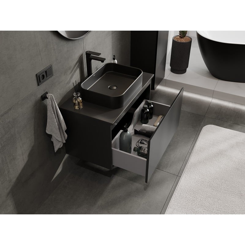 Mexen Orio bathroom cabinet under-sink 80 cm with countertop, 1 drawer, black matte - 91A10-08047-1-BFC71