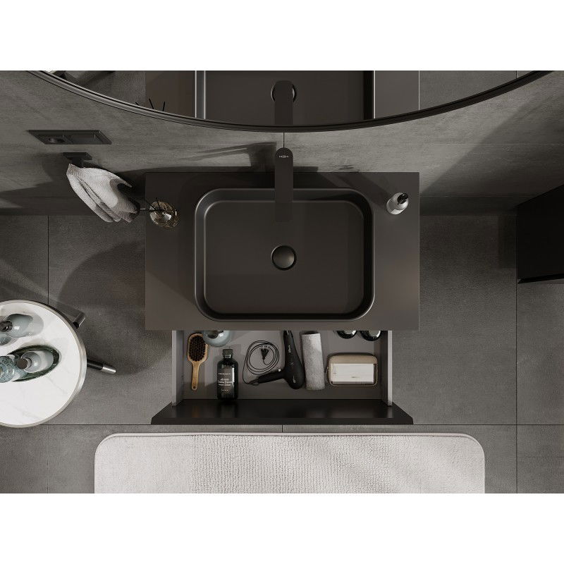 Mexen Orio meuble de salle de bain sous-lavabo 80 cm avec plateau, 1 tiroir, noir mat - 91A10-08047-1-BFC71