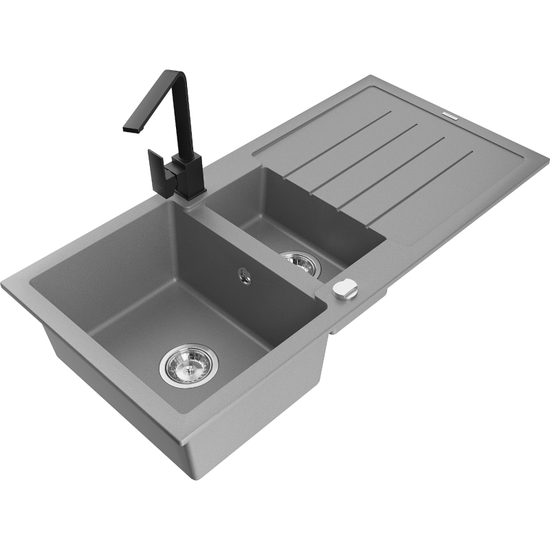 Mexen Andres granīta izlietne ar 1,5 nodalījumu un noteces daļu un virtuves jaucējkrānu Rita, pelēka - 6515-71-670300-70