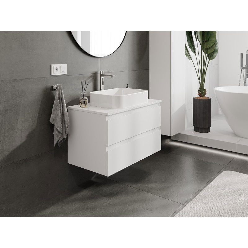 Mexen Orio meuble de salle de bain sous-lavabo 80 cm avec plateau, 2 tiroirs, blanc mat - 91A10-08047-2-BFFC01