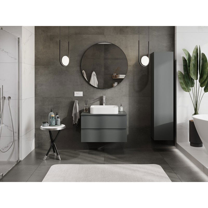 Mexen Orio bathroom cabinet under sink 80 cm with countertop, 2 drawers, matte graphite - 91A10-08047-2-BFFC66