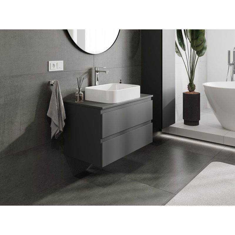 Mexen Orio meuble de salle de bains sous-lavabo 80 cm avec plateau, 2 tiroirs, graphite mat - 91A10-08047-2-BFFC66