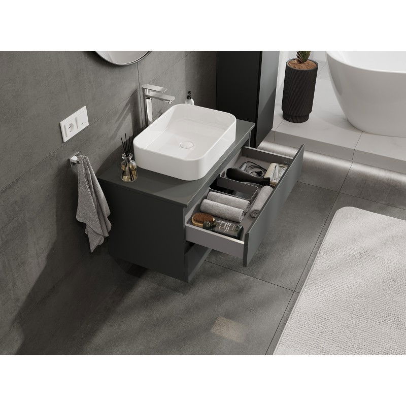 Mexen Orio bathroom cabinet under sink 80 cm with countertop, 2 drawers, matte graphite - 91A10-08047-2-BFFC66