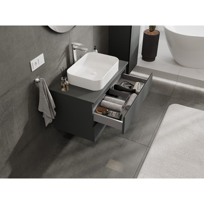 Mexen Orio szafka łazienkowa podumywalkowa 80 cm z blatem, 2 szuflady, grafit mat - 91A10-08047-2-BFFC66