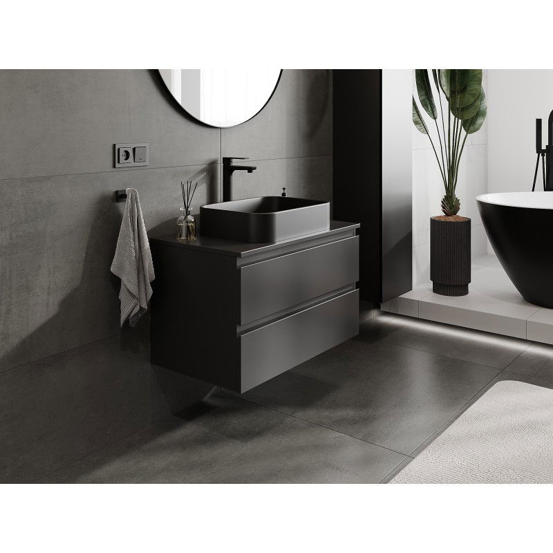 Mexen Orio armoire de salle de bains sous-lavabo 80 cm avec plateau, 2 tiroirs, noir mat - 91A10-08047-2-BFFC71