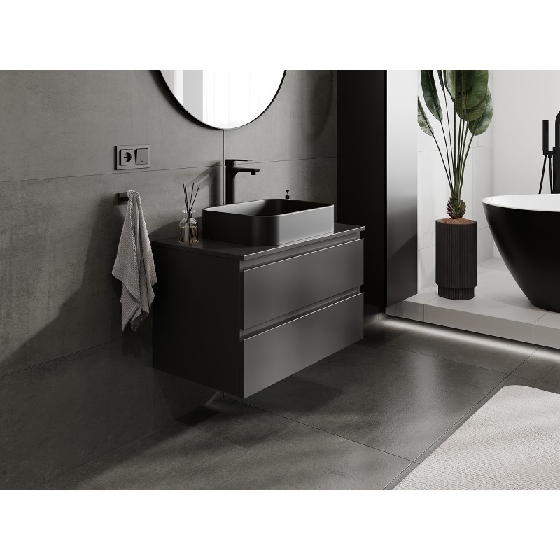Mexen Orio mobile bagno a colonna 80 cm con piano, 2 cassetti, nero opaco - 91A10-08047-2-BFFC71