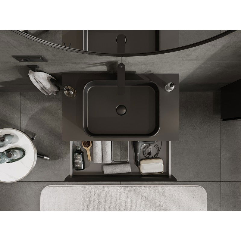 Mexen Orio armoire de salle de bains sous-lavabo 80 cm avec plateau, 2 tiroirs, noir mat - 91A10-08047-2-BFFC71