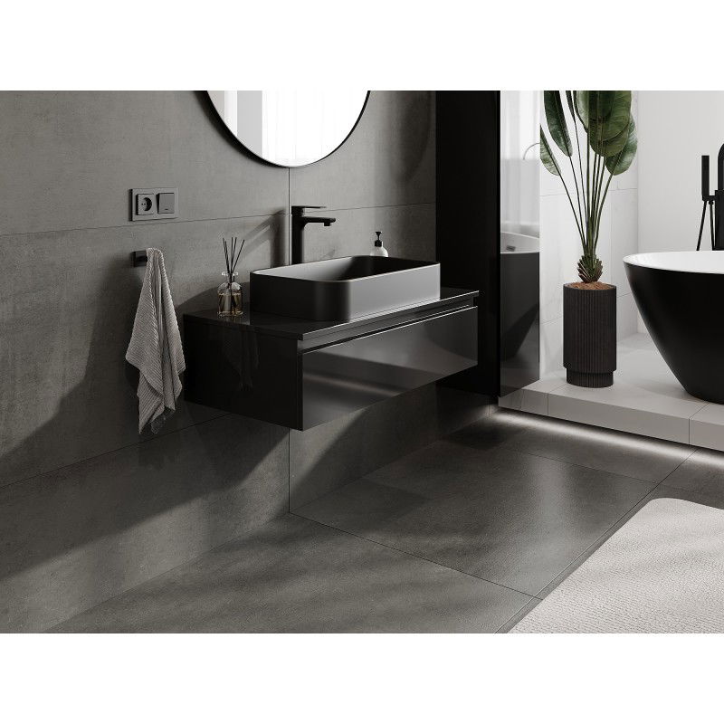 Mexen Orio armoire de salle de bain sous-lavabo 90 cm avec plateau, 1 tiroir, noir brillant - 91A10-09023-1-BFC70