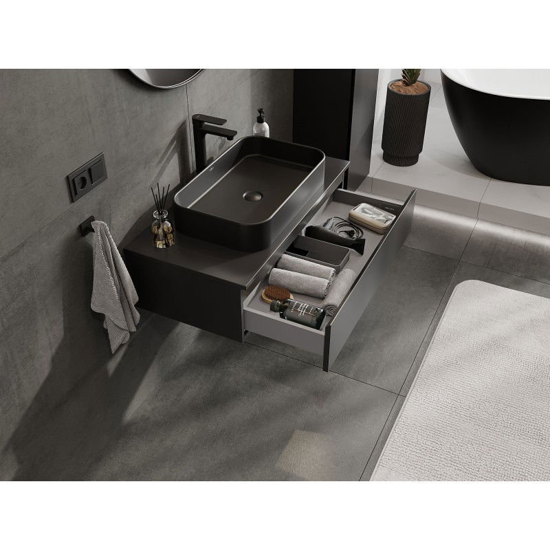 Mexen Orio meuble de salle de bain sous lavabo 90 cm avec plateau, 1 tiroir, noir mat - 91A10-09023-1-BFC71