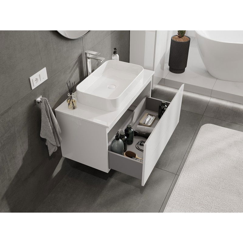 Mexen Orio meuble de salle de bain sous-lavabo 90 cm avec plateau, 1 tiroir, blanc brillant - 91A10-09047-1-BFC00