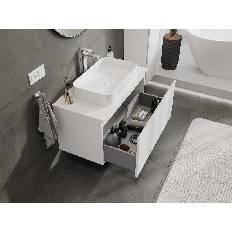 Mexen Orio mueble de baño bajo lavabo de 90 cm con tablero, 1 cajón, blanco mate - 91A10-09047-1-BFC01