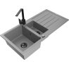 Mexen Andres granite sink 1.5-bowl with drainer and Rita kitchen tap, grey - 6515-71-670300-70-B