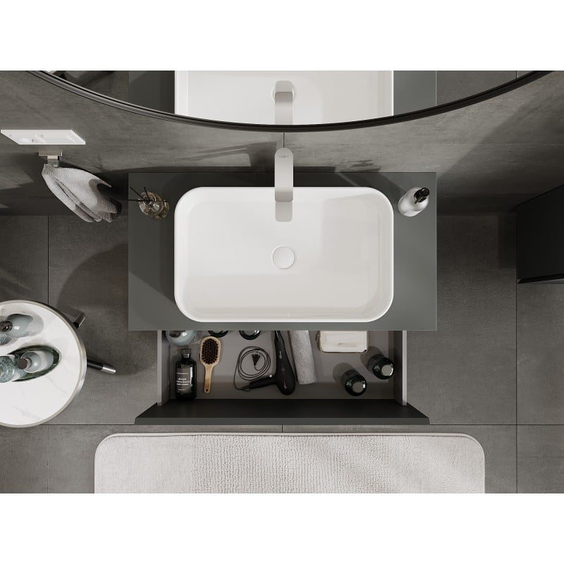 Mexen Orio 90 cm Bathroom Cabinet with Worktop, 1 Drawer, Matte Graphite - 91A10-09047-1-BFC66