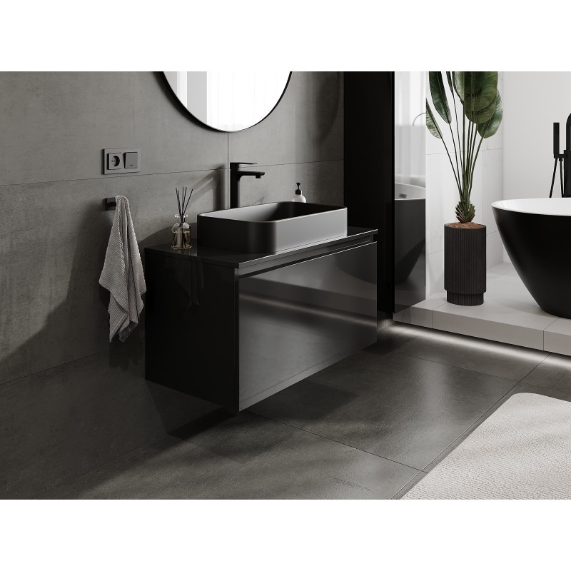 Mexen Orio mobiletto da bagno sotto-lavabo 90 cm con piano, 1 cassetto, nero lucido - 91A10-09047-1-BFC70