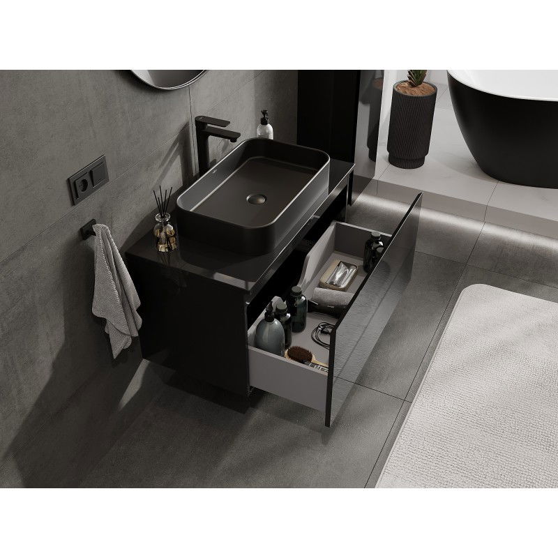 Mexen Orio bathroom cabinet for washbasin 90 cm with countertop, 1 drawer, black gloss - 91A10-09047-1-BFC70