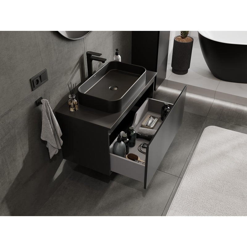 Mexen Orio bathroom cabinet under the sink 90 cm with countertop, 1 drawer, black matte - 91A10-09047-1-BFC71