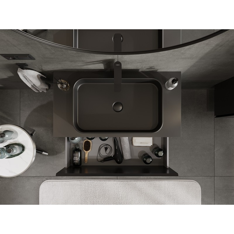 Mexen Orio armario de baño bajo lavabo de 90 cm con encimera, 1 cajón, negro mate - 91A10-09047-1-BFC71