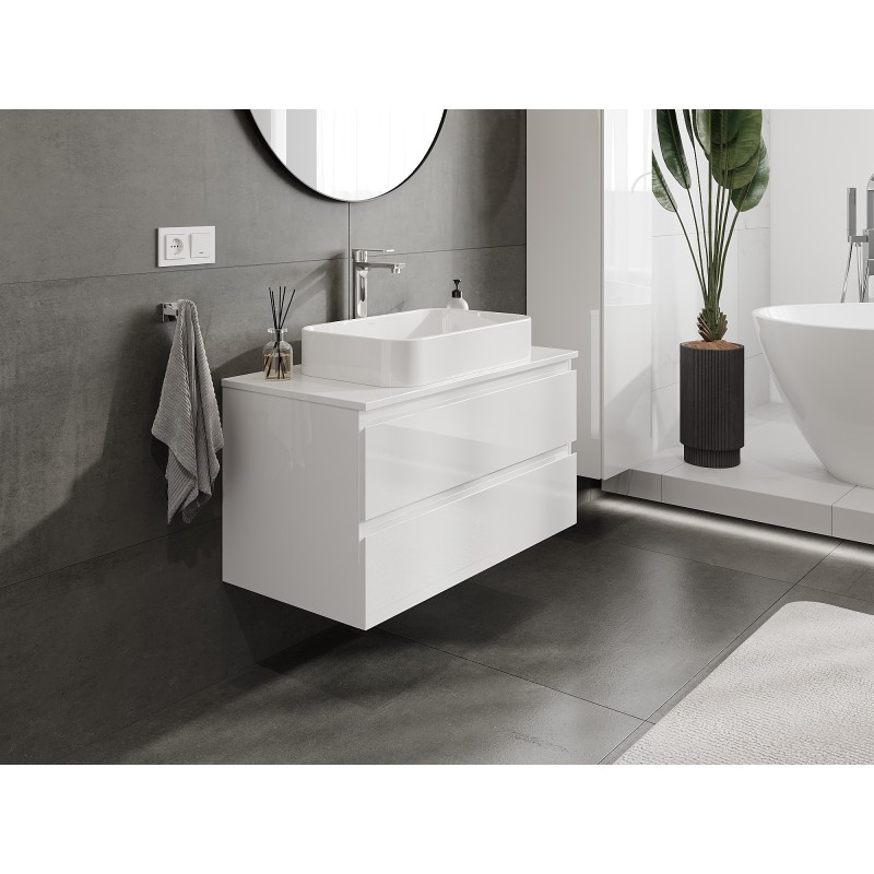 Mexen Orio mobile da bagno sottolavabo 90 cm con piano, 2 cassetti, bianco lucido - 91A10-09047-2-BFFC00