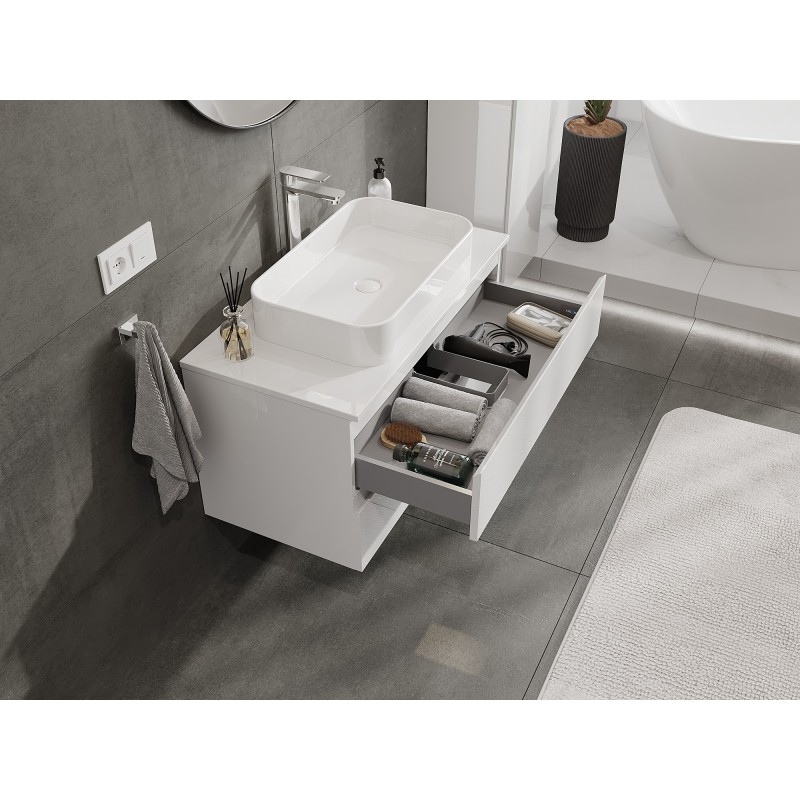 Mexen Orio mueble de baño para lavabo de 90 cm con encimera, 2 cajones, blanco brillo - 91A10-09047-2-BFFC00
