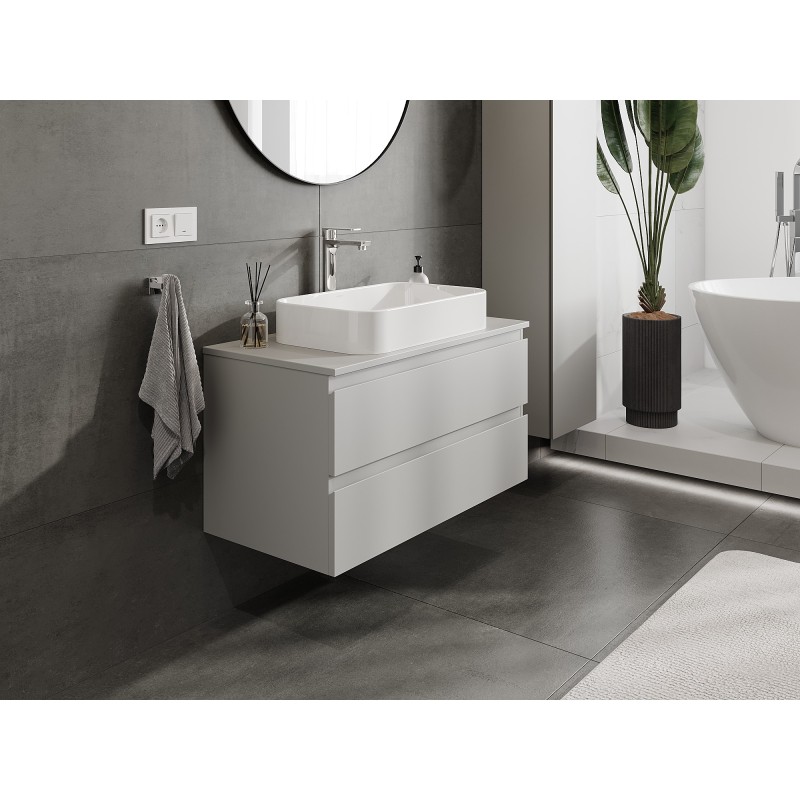 Mexen Orio gabinete de baño bajo lavabo de 90 cm con encimera, 2 cajones, gris mate - 91A10-09047-2-BFFC62