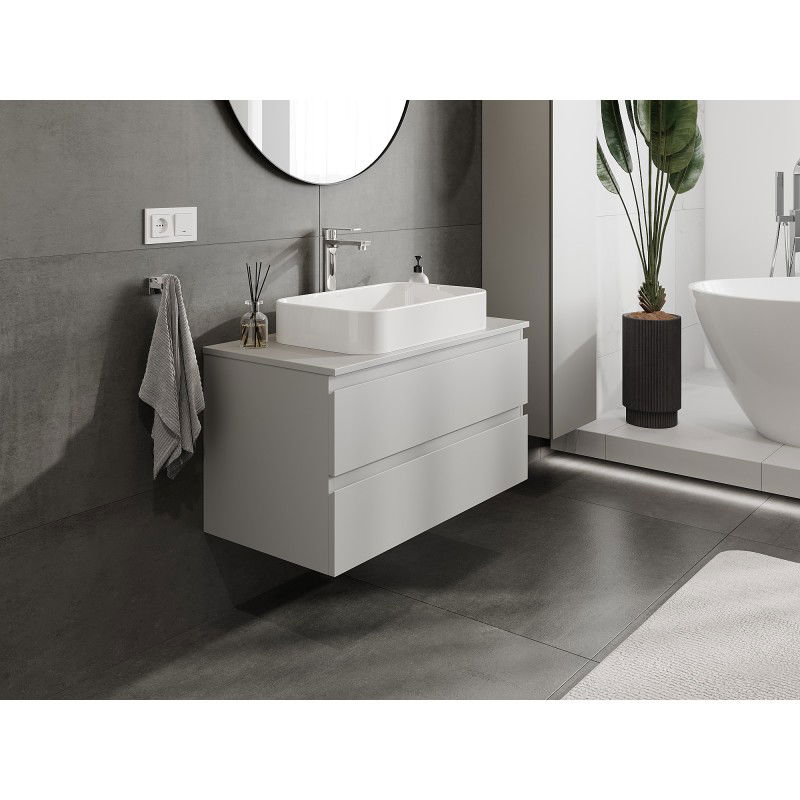 Mexen Orio meuble de salle de bains sous lavabo 90 cm avec plateau, 2 tiroirs, gris mat - 91A10-09047-2-BFFC62