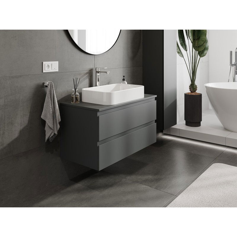 Mexen Orio meuble de salle de bains sous-lavabo 90 cm avec plateau, 2 tiroirs, graphite mat - 91A10-09047-2-BFFC66