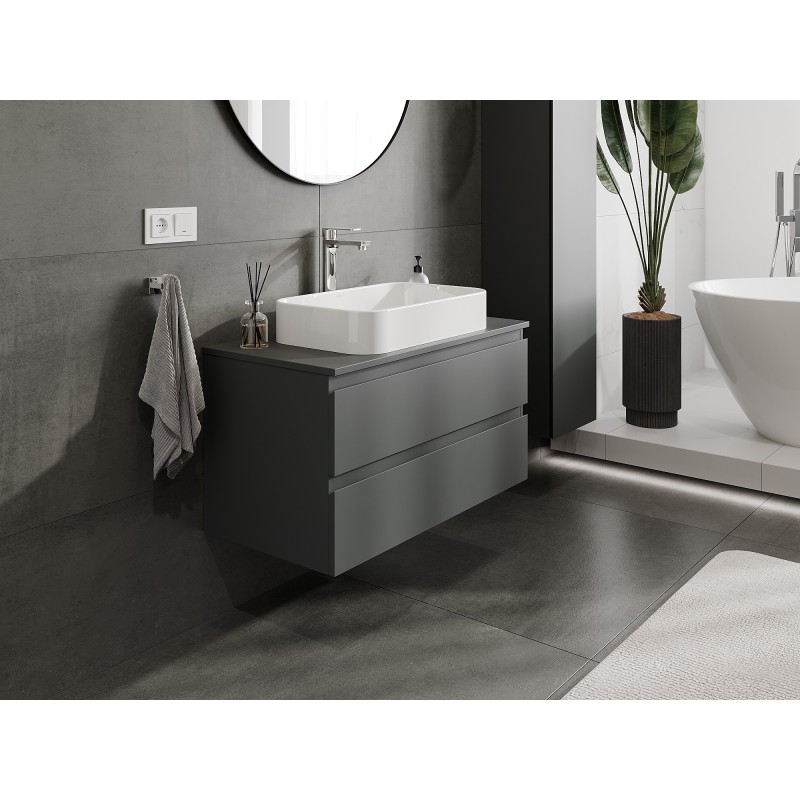 Mexen Orio szafka łazienkowa podumywalkowa 90 cm z blatem, 2 szuflady, grafit mat - 91A10-09047-2-BFFC66