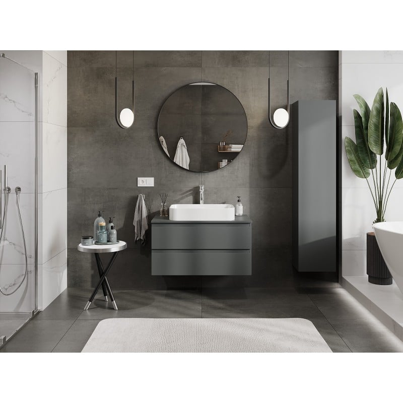 Mexen Orio Badezimmerschrank 90 cm mit Arbeitsplatte, 2 Schubladen, matt Graphit - 91A10-09047-2-BFFC66