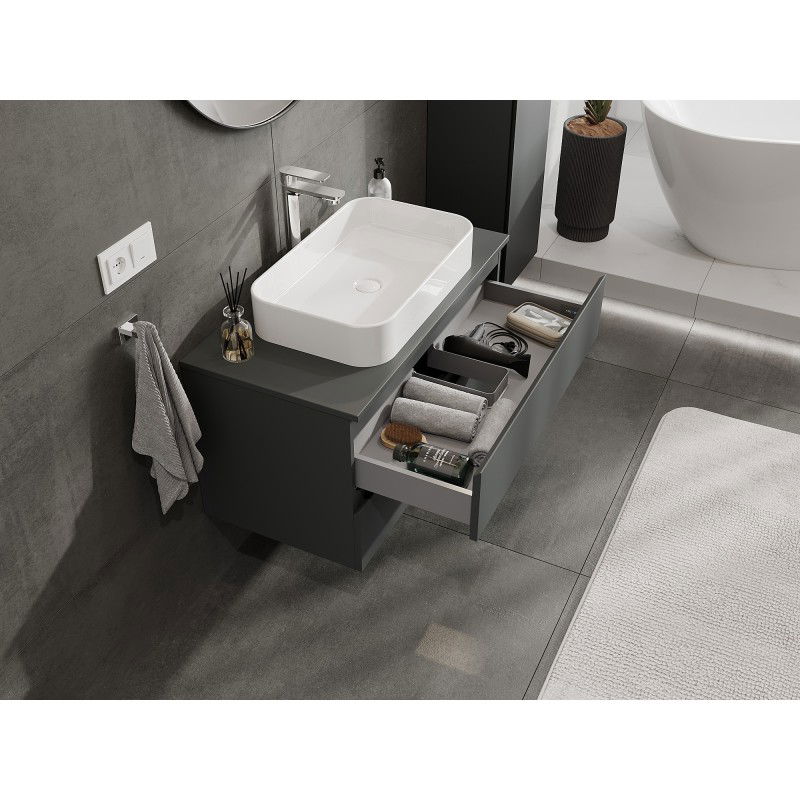 Mexen Orio 90 cm Bathroom Cabinet with Countertop, 2 Drawers, Matte Graphite - 91A10-09047-2-BFFC66