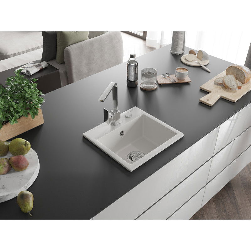 Mexen Milo lava-louça de granito 1-cuba com torneira de cozinha Rita, branco - 6505-20-670300-00