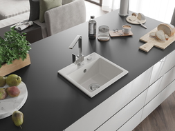 Mexen Milo 1-bowl granite sink with Rita kitchen tap, white - 6505-20-670300-00