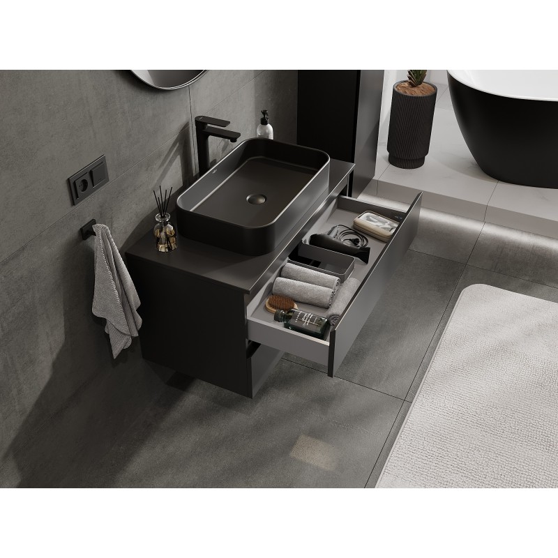 Mexen Orio mobiletto da bagno sotto lavabo 90 cm con piano, 2 cassetti, nero opaco - 91A10-09047-2-BFFC71