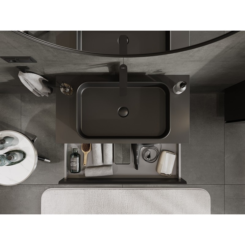 Mexen Orio mobiletto da bagno sotto lavabo 90 cm con piano, 2 cassetti, nero opaco - 91A10-09047-2-BFFC71