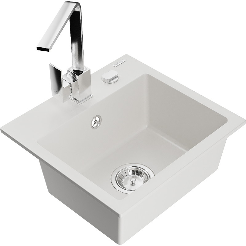 Mexen Milo fregadero de granito de 1 seno con grifo de cocina Rita, blanco - 6505-20-670300-00
