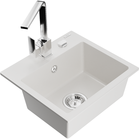 Mexen Milo fregadero de granito de 1 cubeta con grifo de cocina Rita, blanco - 6505-20-670300-00