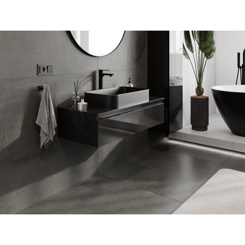 Mexen Orio bathroom cabinet for washbasin 100 cm with countertop, 1 drawer, black gloss - 91A10-10023-1-BFC70