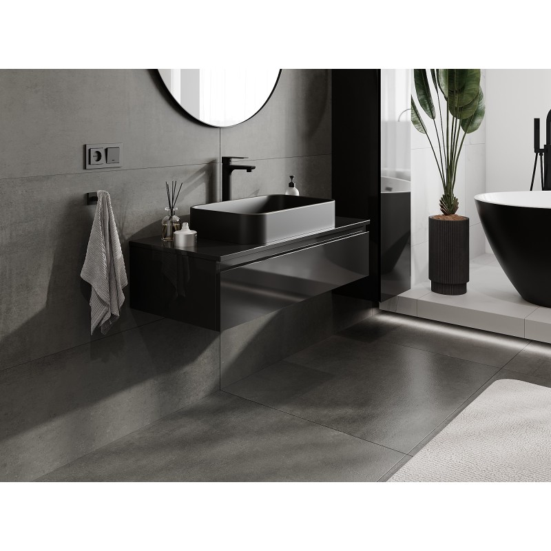 Mexen Orio mueble de baño bajo lavabo 100 cm con encimera, 1 cajón, negro brillante - 91A10-10023-1-BFC70