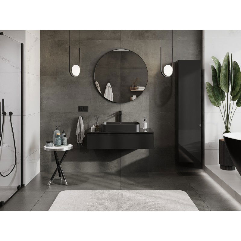 Mexen Orio armoire de salle de bain sous lavabo 100 cm avec plateau, 1 tiroir, noir brillant - 91A10-10023-1-BFC70