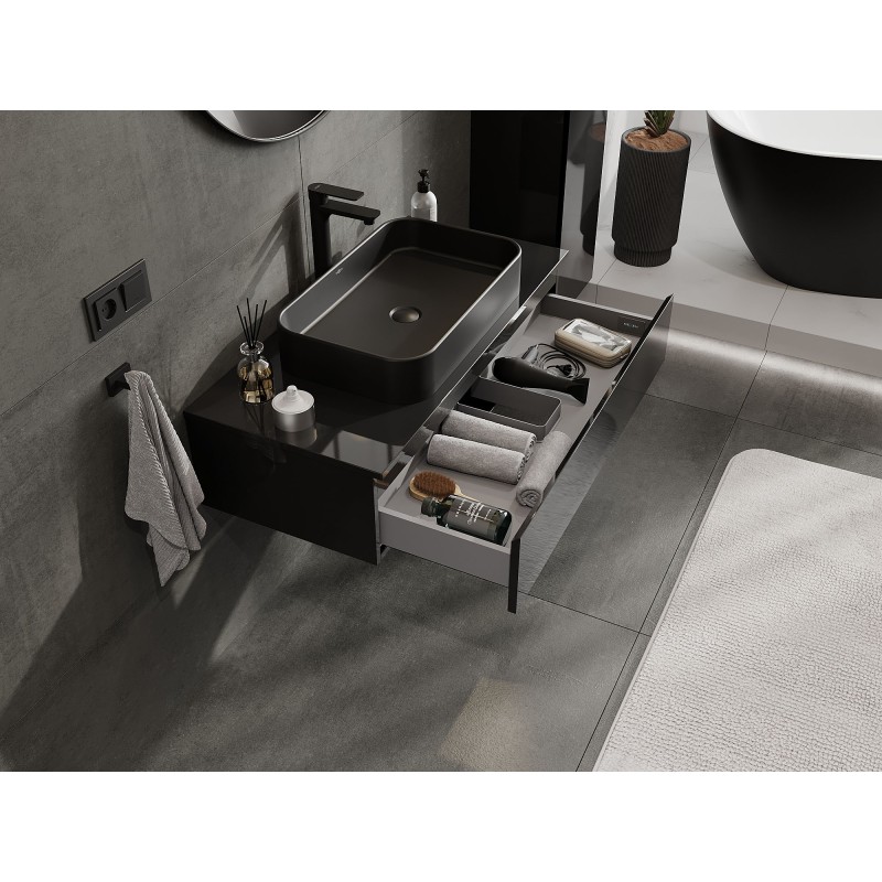 Mexen Orio mobiletto da bagno sotto lavabo 100 cm con piano, 1 cassetto, nero lucido - 91A10-10023-1-BFC70