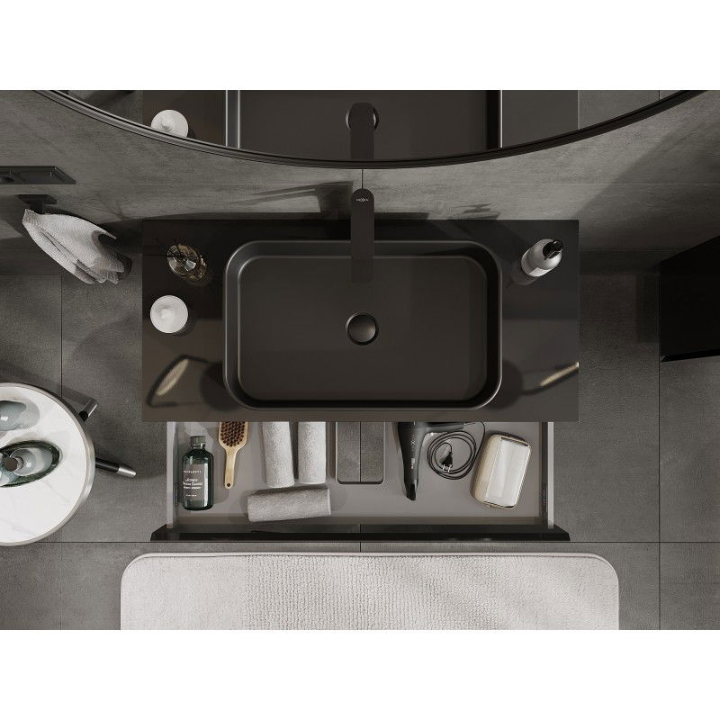 Mexen Orio armoire de salle de bain sous lavabo 100 cm avec plateau, 1 tiroir, noir brillant - 91A10-10023-1-BFC70
