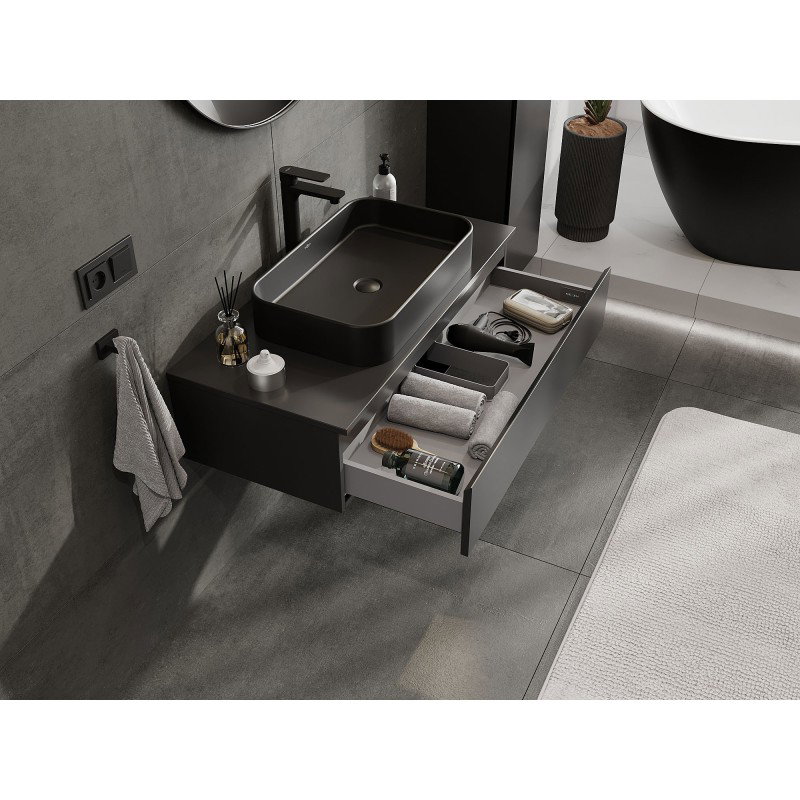 Mexen Orio ντουλάπι μπάνιου 100 εκ με πάγκο, 1 συρτάρι, μαύρο ματ - 91A10-10023-1-BFC71