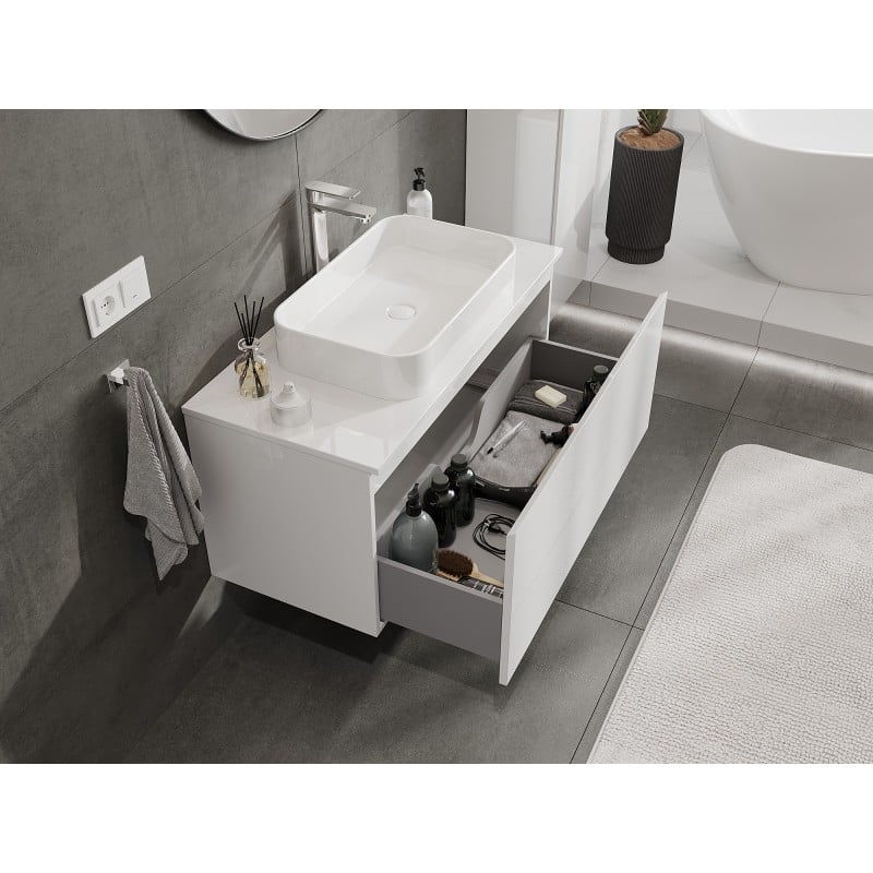 Mexen Orio bathroom cabinet 100 cm with countertop, 1 drawer, white gloss - 91A10-10047-1-BFC00
