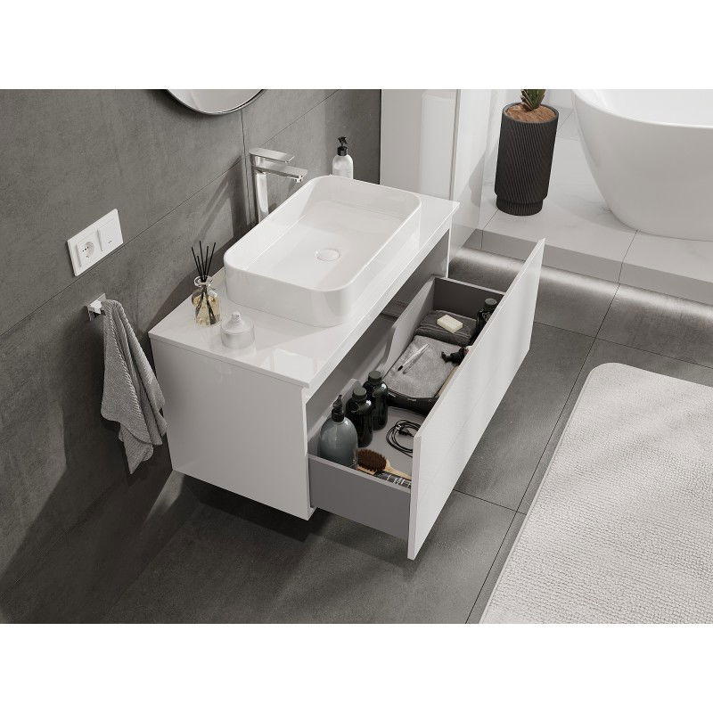 Mexen Orio meuble de salle de bain sous lavabo 100 cm avec plan, 1 tiroir, blanc brillant - 91A10-10047-1-BFC00