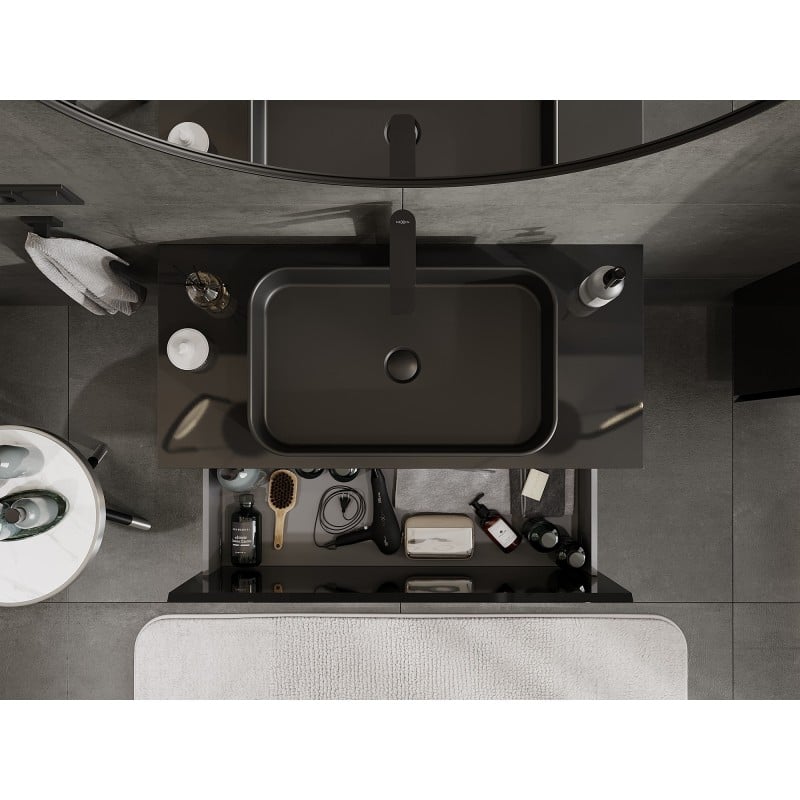 Mexen Orio mueble de baño bajo lavabo de 100 cm con encimera, 1 cajón, negro brillo - 91A10-10047-1-BFC70