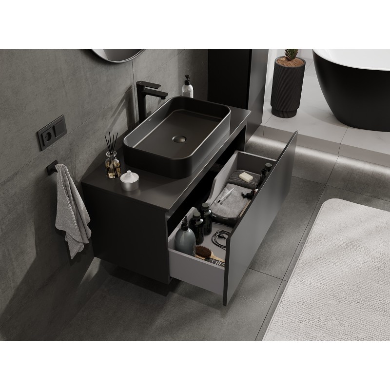 Mexen Orio mueble de baño bajo lavabo 100 cm con encimera, 1 cajón, negro mate - 91A10-10047-1-BFC71