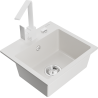 Mexen Milo granite kitchen sink 1-bowl with Rita kitchen tap, white - 6505-20-670300-20