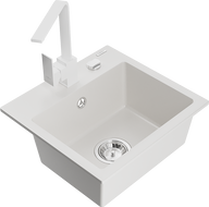 Mexen Milo fregadero de granito de 1 compartimento con grifo de cocina Rita, blanco - 6505-20-670300-20